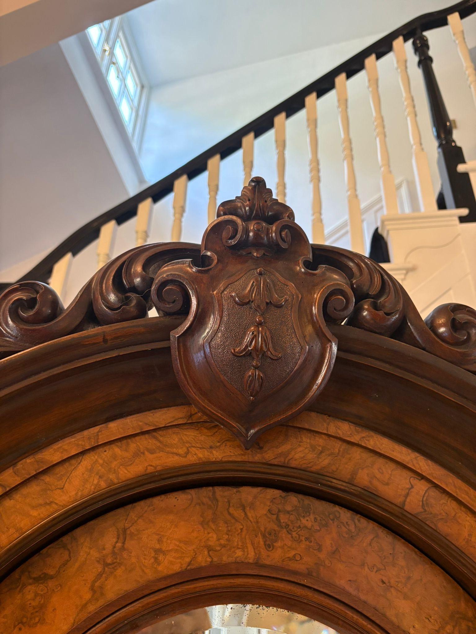 Outstanding Quality Large Antique Unusual Carved Burr Walnut 3 Door Wardrobe For Sale 5