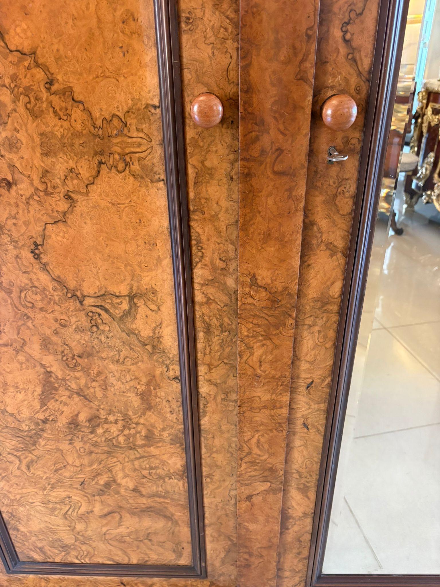 Outstanding Quality Large Antique Unusual Carved Burr Walnut 3 Door Wardrobe For Sale 6