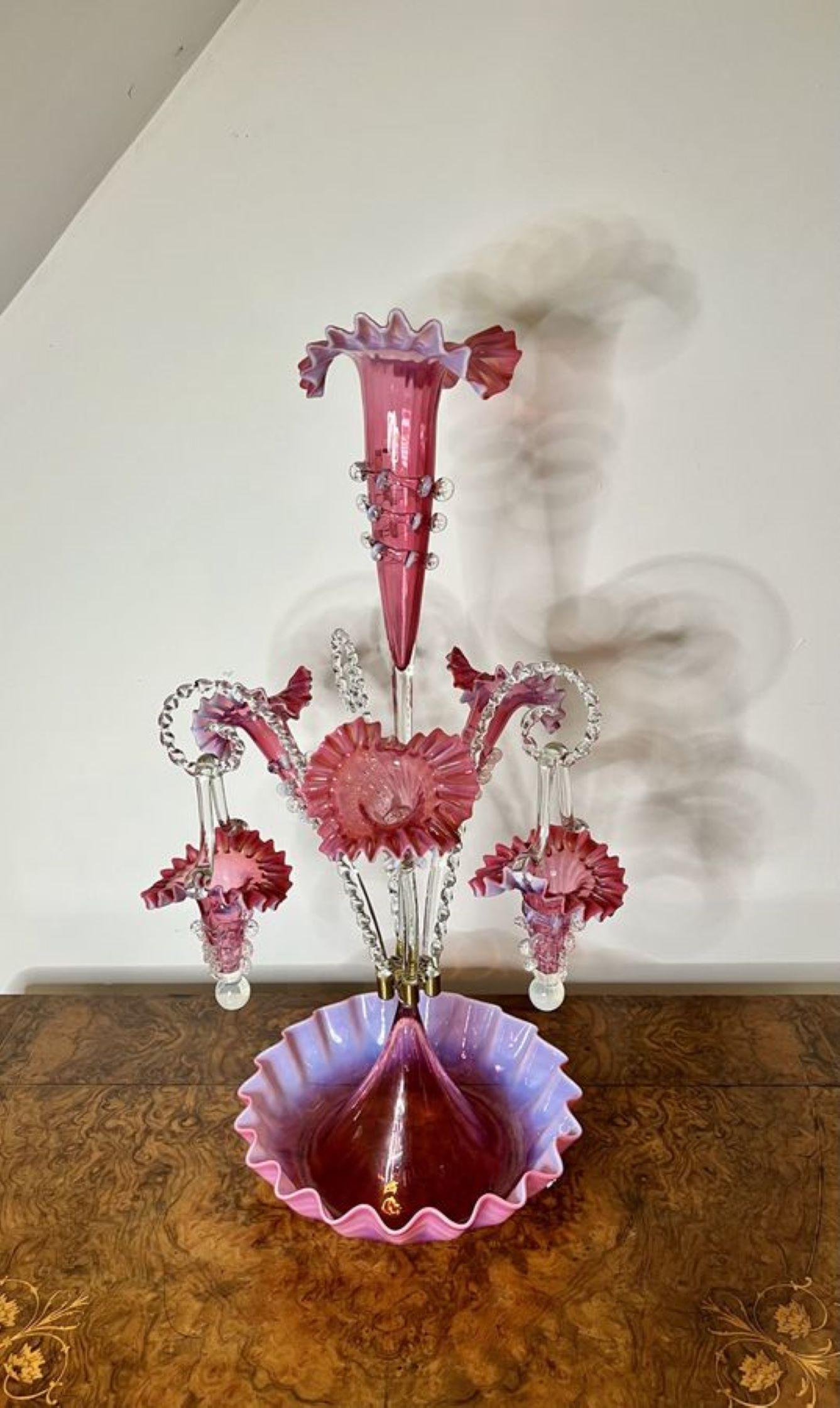 19th Century Outstanding quality large antique Victorian cranberry glass epergne