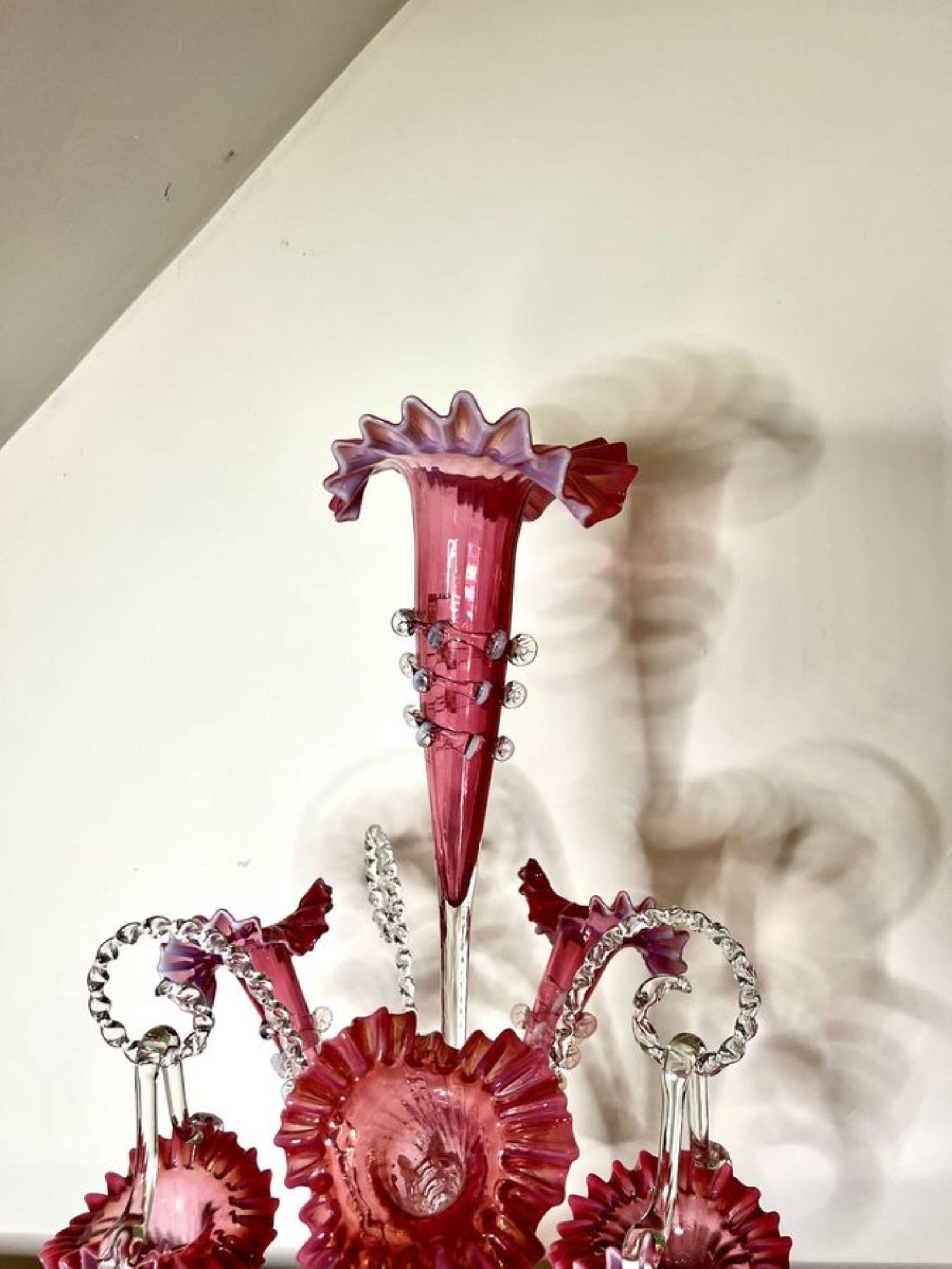 Outstanding quality large antique Victorian cranberry glass epergne 1