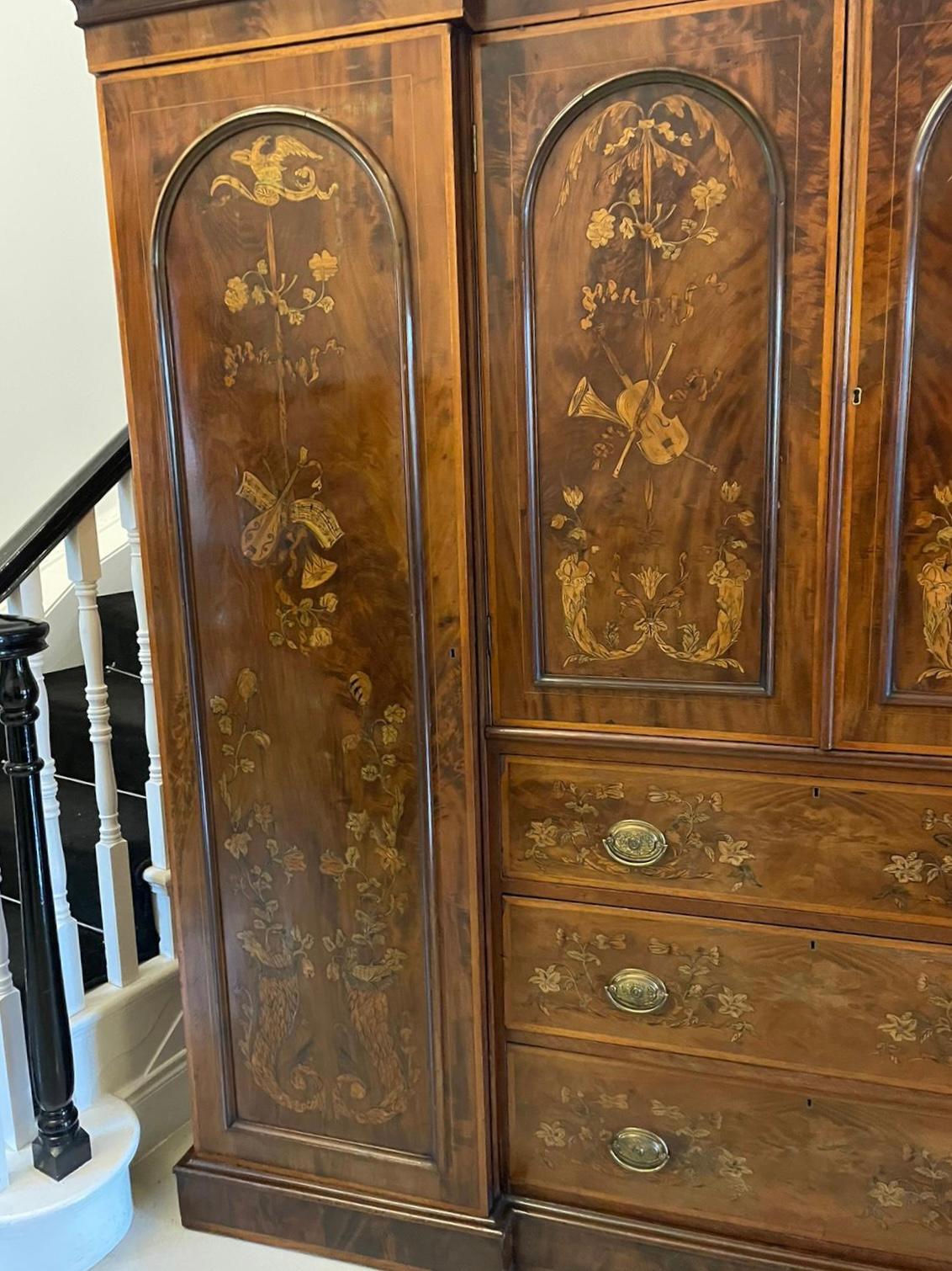 Inlay Outstanding Quality Large Antique Victorian Inlaid Mahogany Wardrobe  For Sale