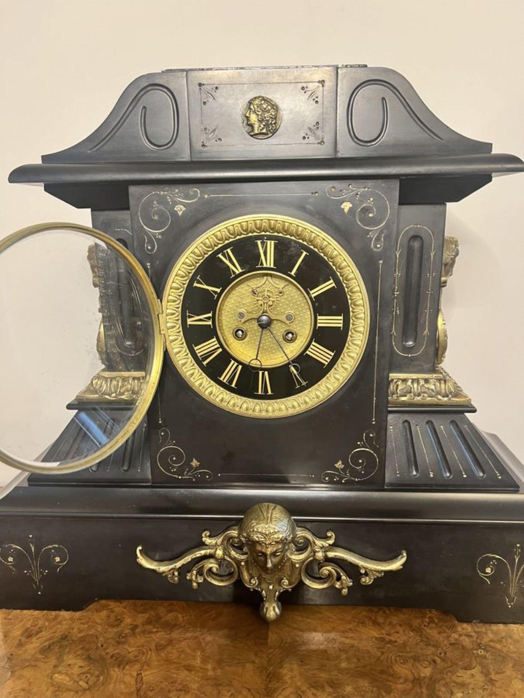 Brass Outstanding quality large antique Victorian marble mantle clock For Sale