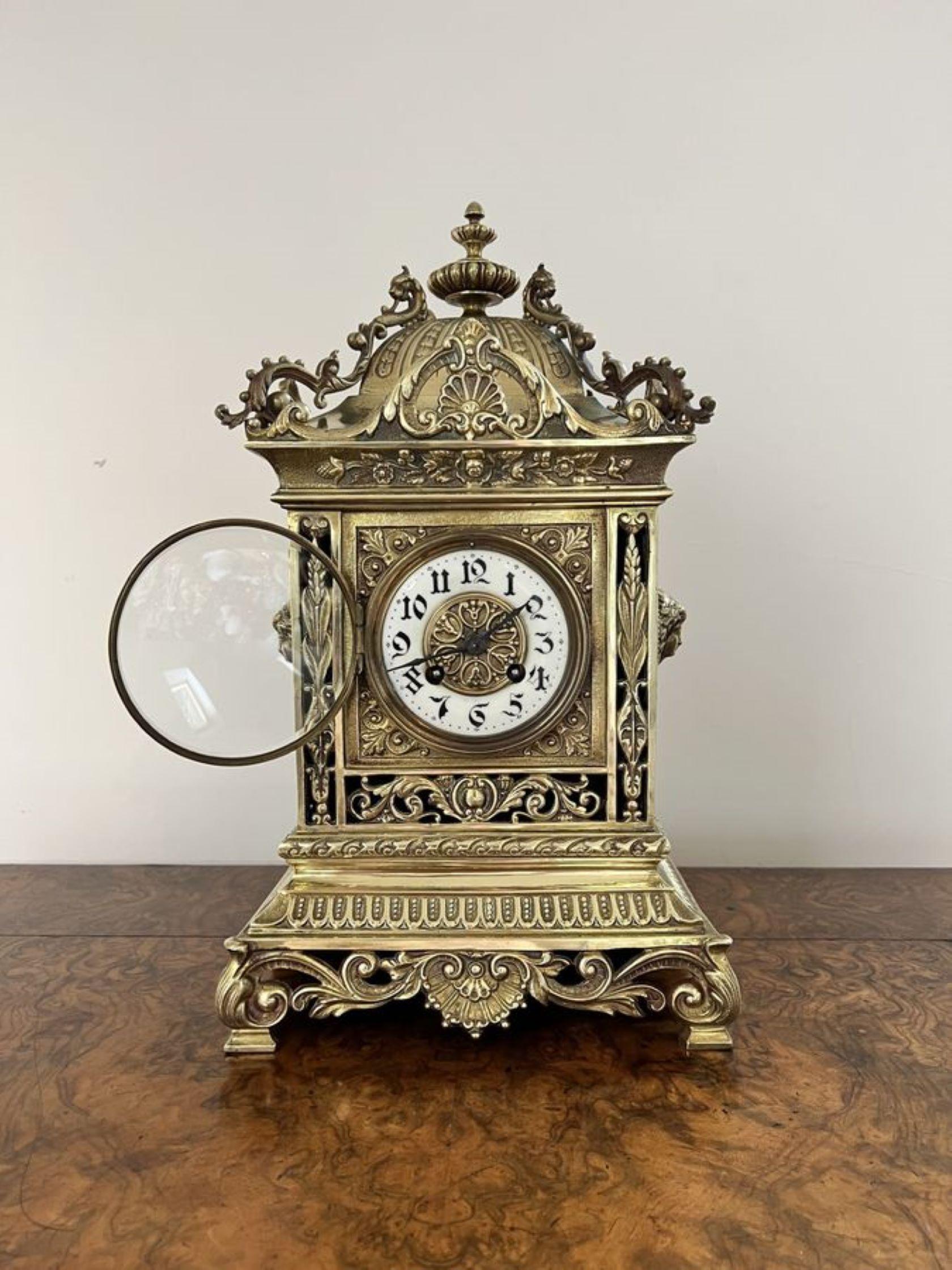 Outstanding quality large antique Victorian ornate brass mantle clock  For Sale 5