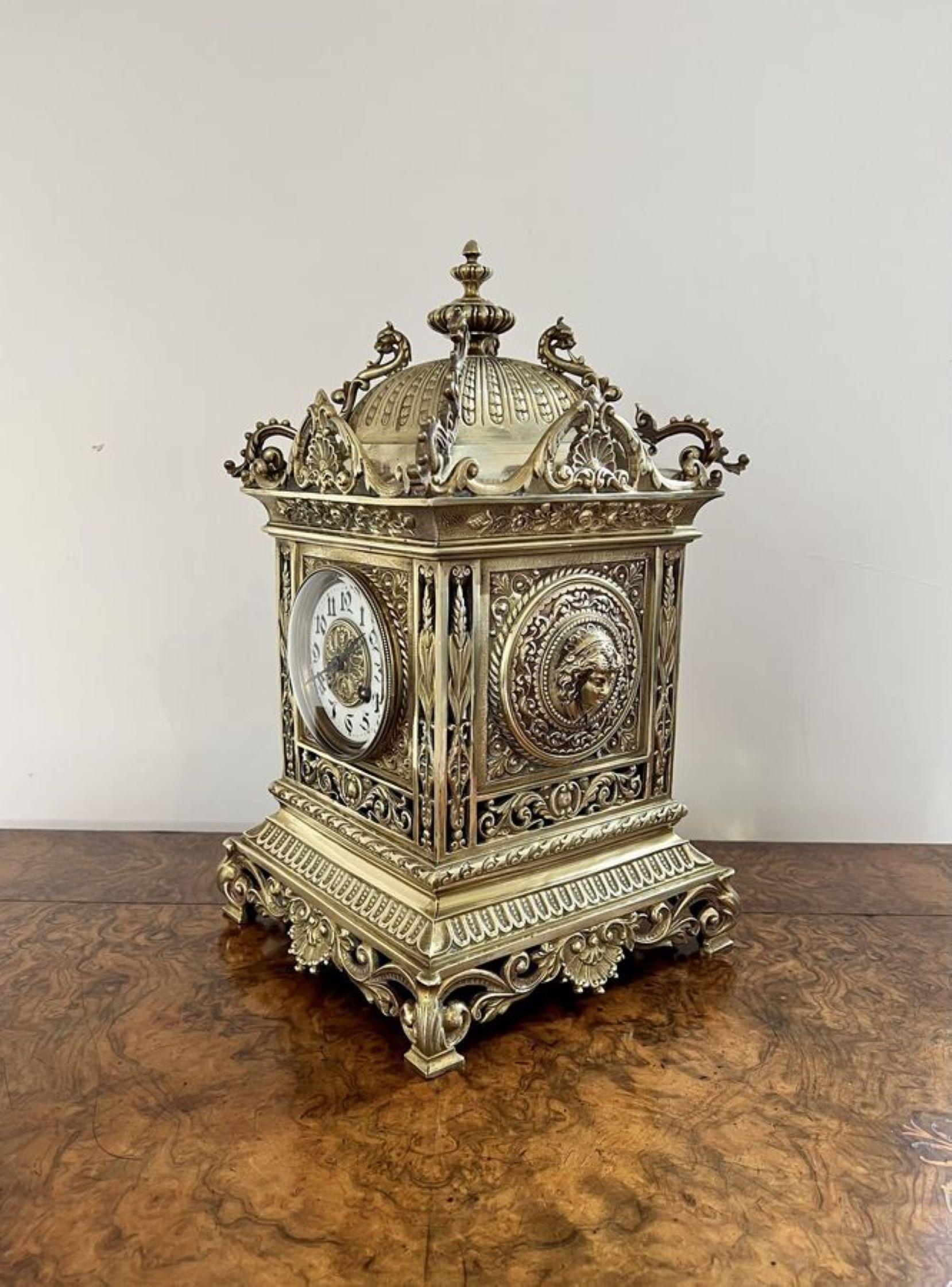 Outstanding quality large antique Victorian ornate brass mantle clock  For Sale 6