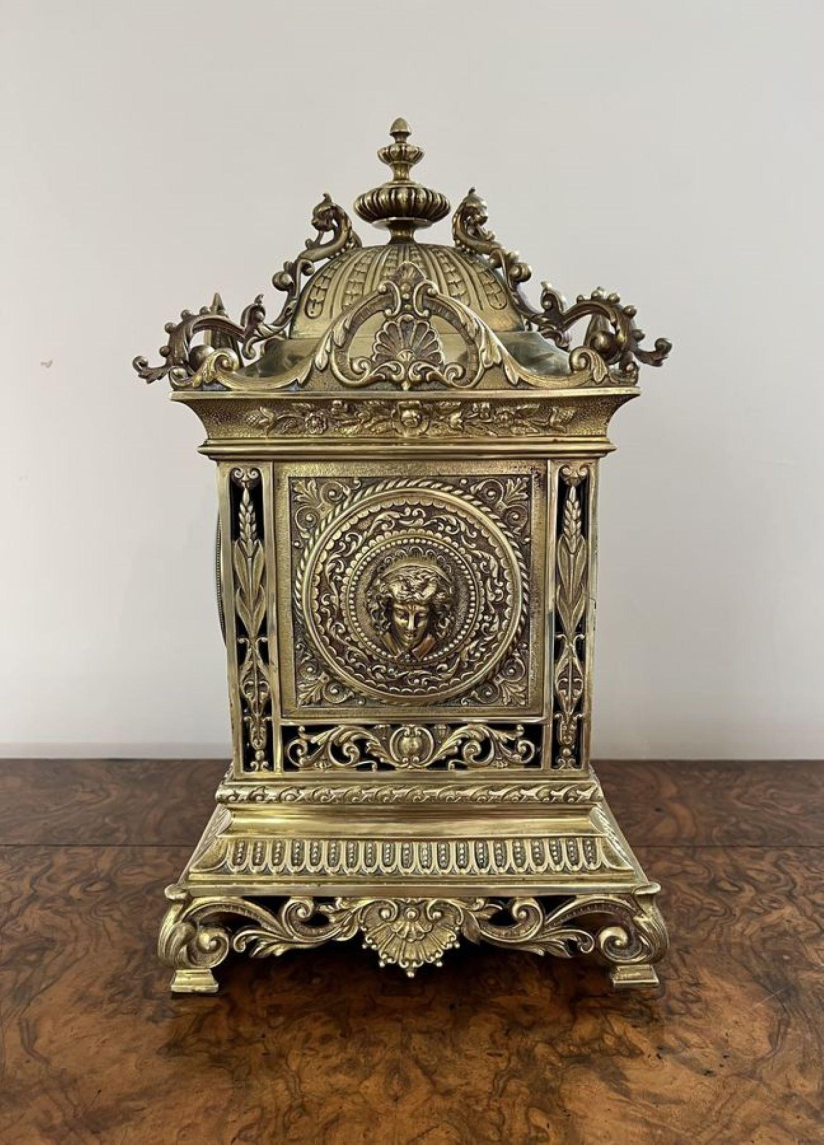 19th Century Outstanding quality large antique Victorian ornate brass mantle clock  For Sale