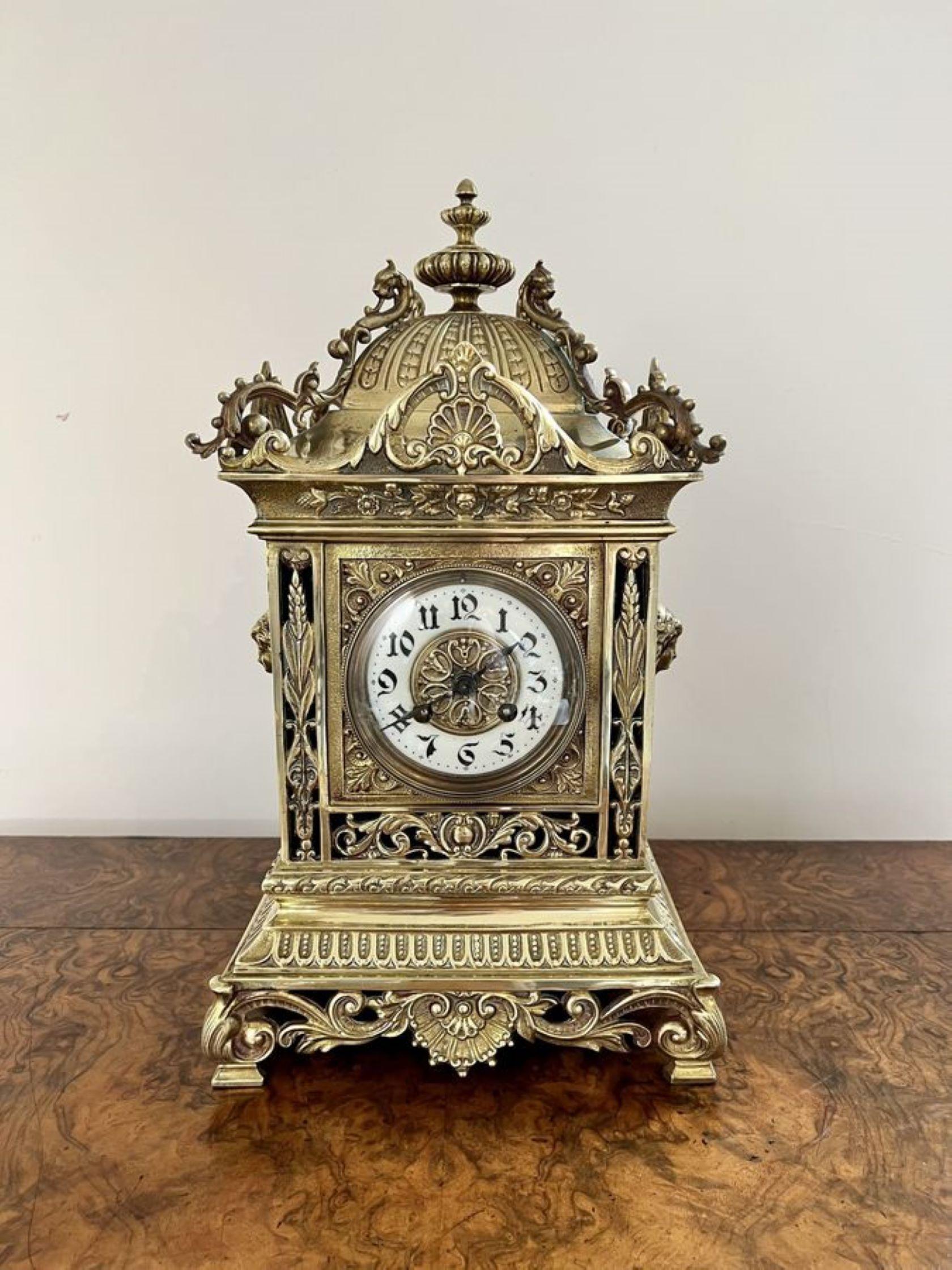Brass Outstanding quality large antique Victorian ornate brass mantle clock  For Sale