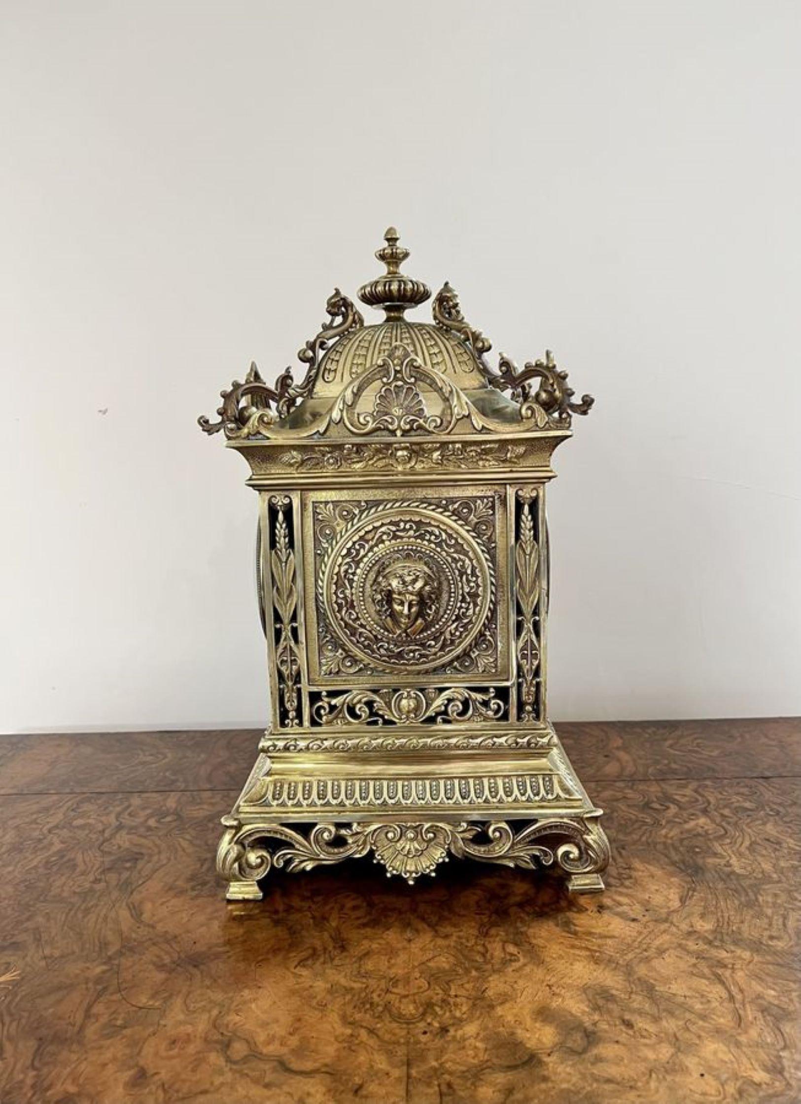 Outstanding quality large antique Victorian ornate brass mantle clock  For Sale 1