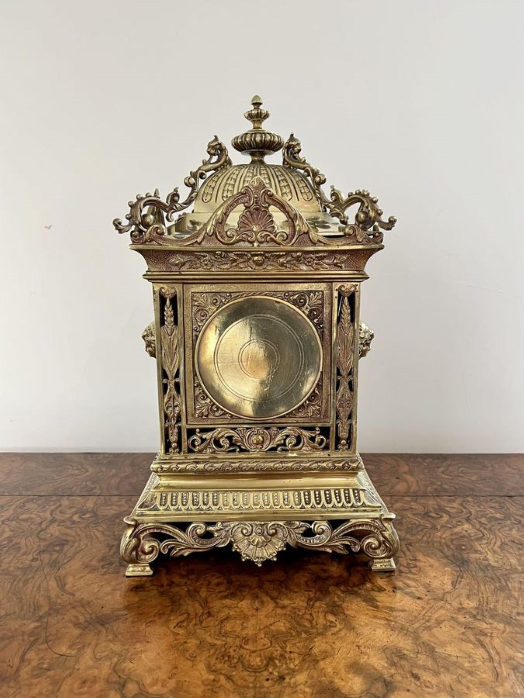 Outstanding quality large antique Victorian ornate brass mantle clock  For Sale 2