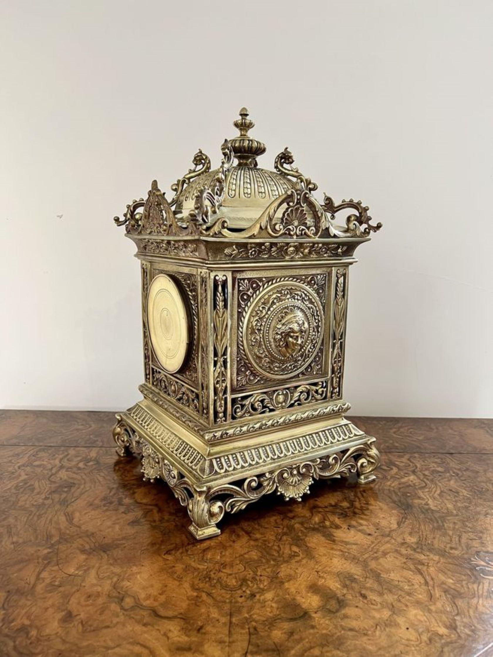 Outstanding quality large antique Victorian ornate brass mantle clock  For Sale 3