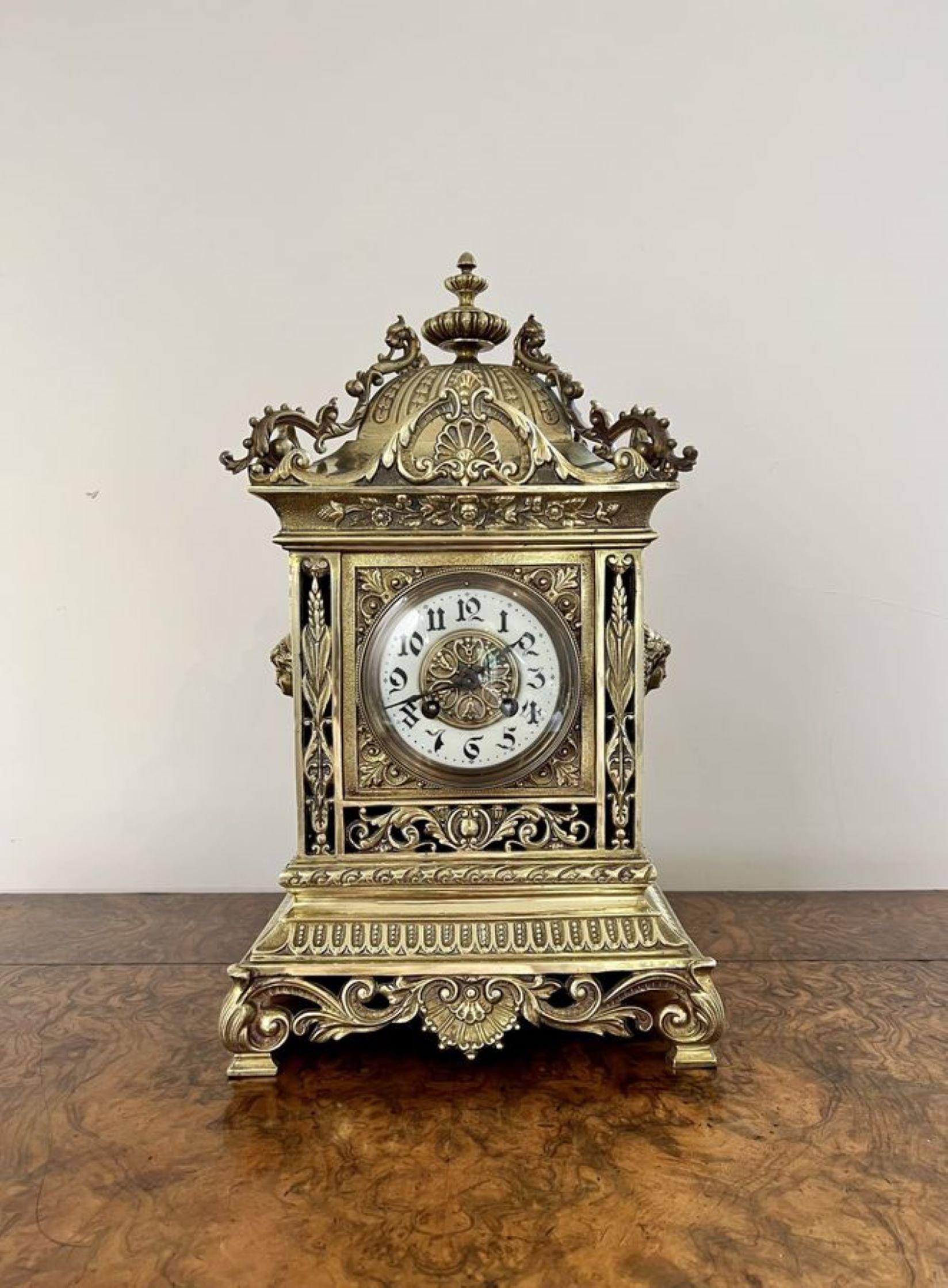 Outstanding quality large antique Victorian ornate brass mantle clock  For Sale 4