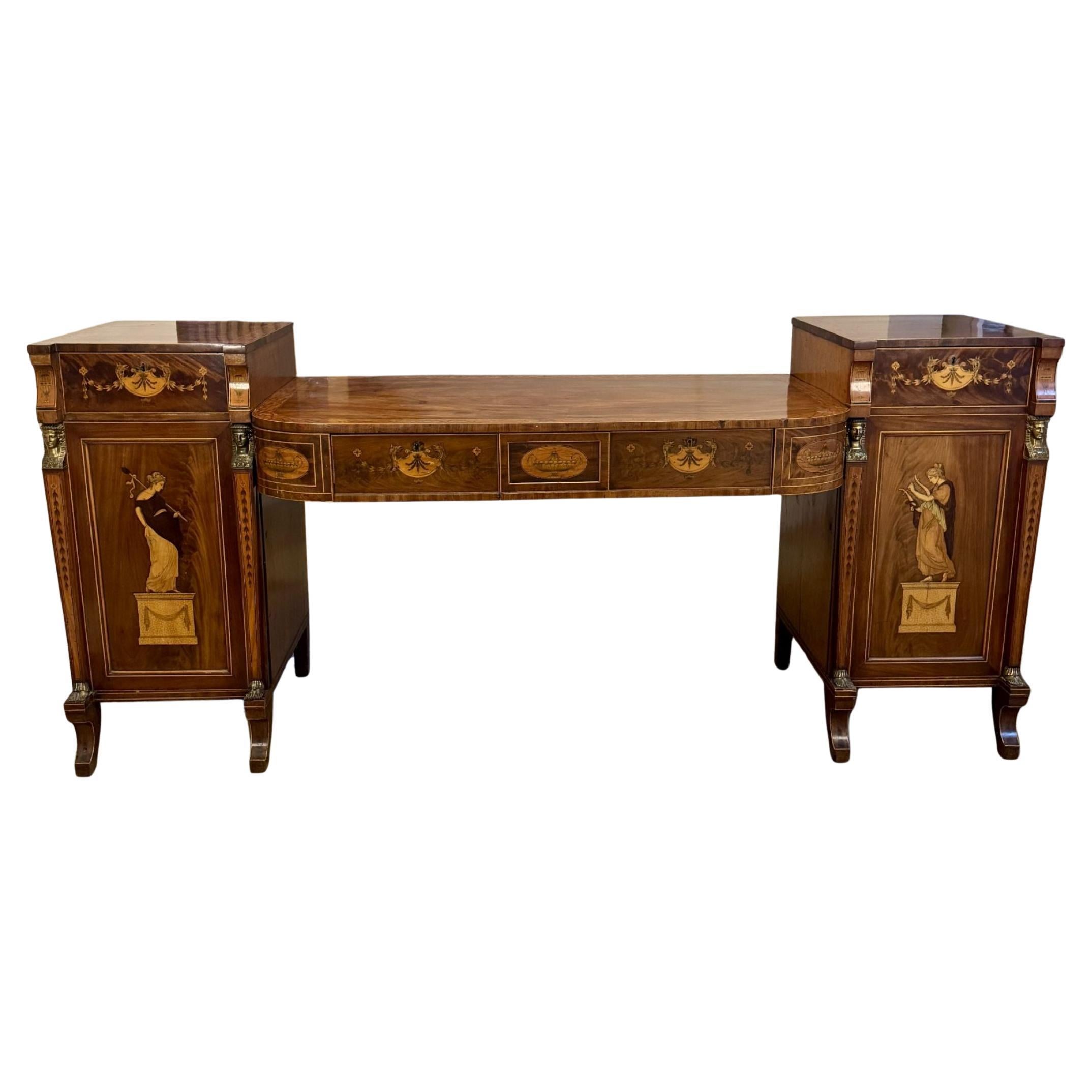 Outstanding quality large George III mahogany 
satinwood inlaid sideboard For Sale