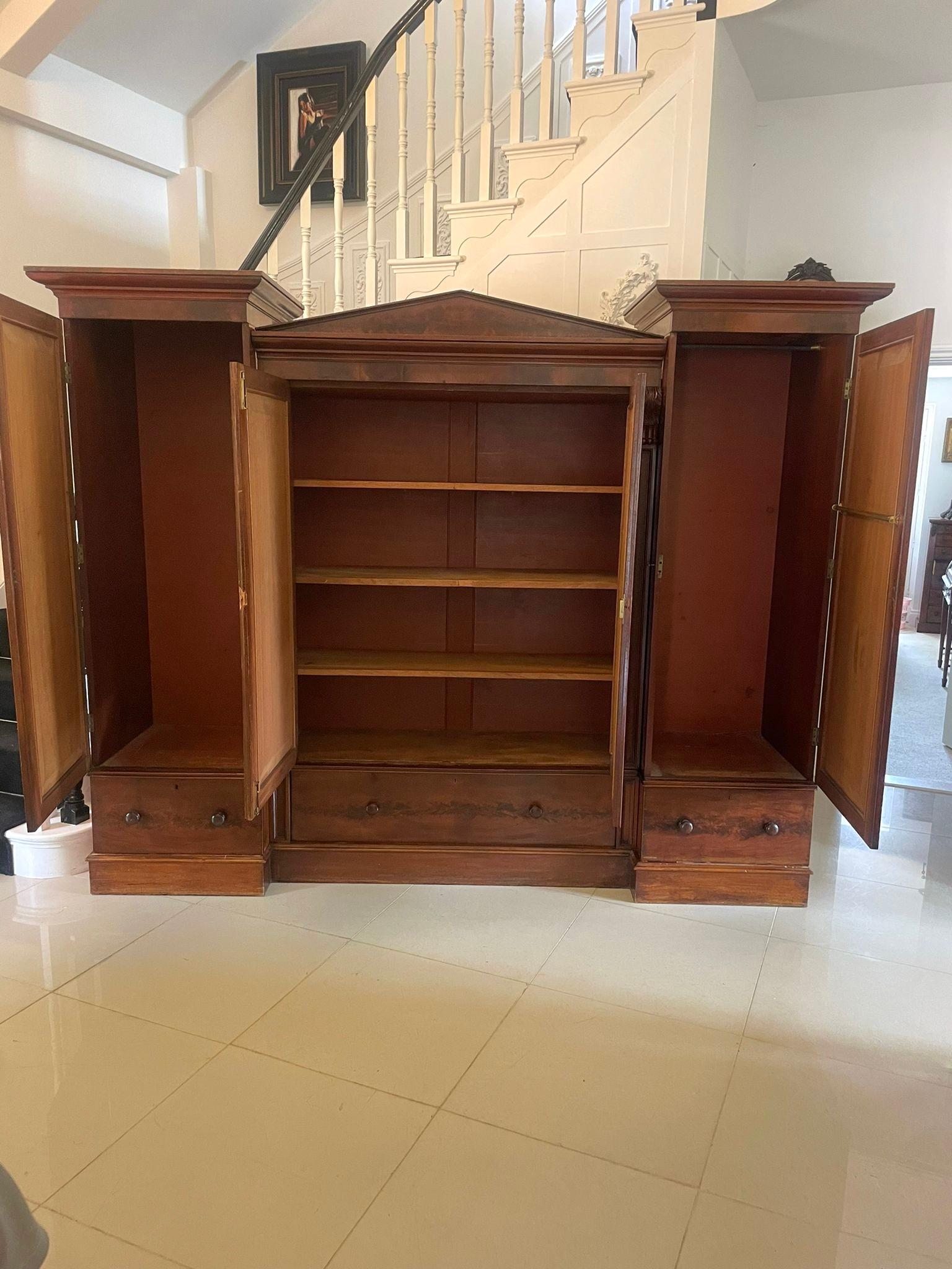 19th Century Outstanding Quality Large Victorian Antique Figured Mahogany Four Door Wardrobe For Sale