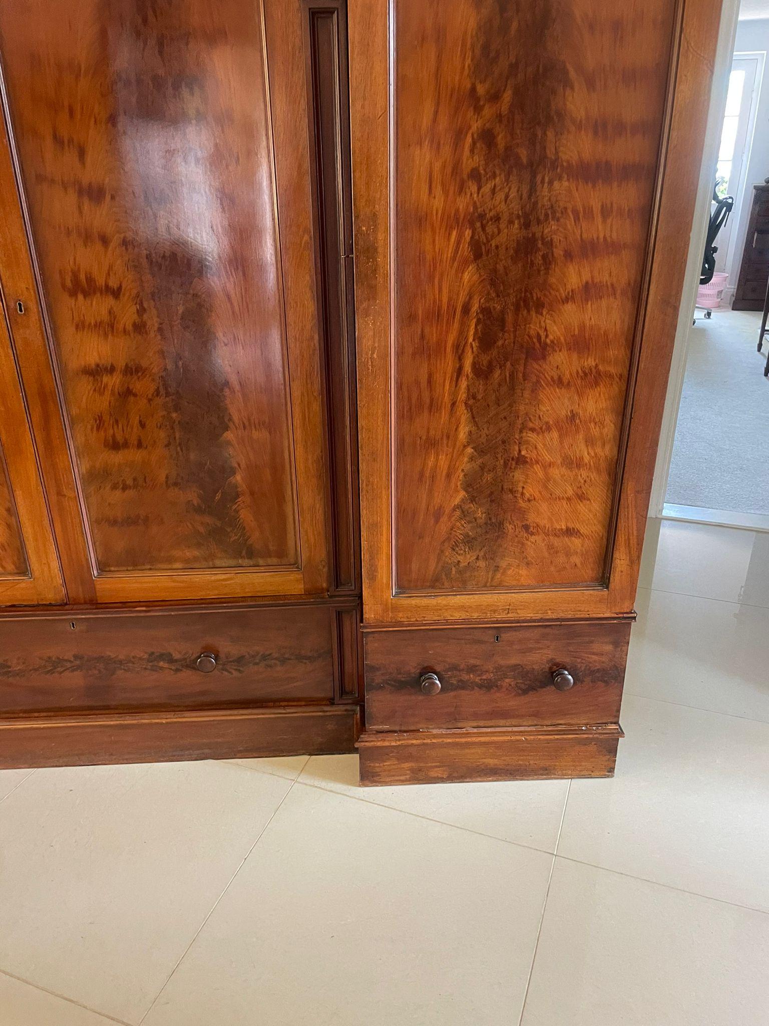Other Outstanding Quality Large Victorian Antique Figured Mahogany Four Door Wardrobe For Sale