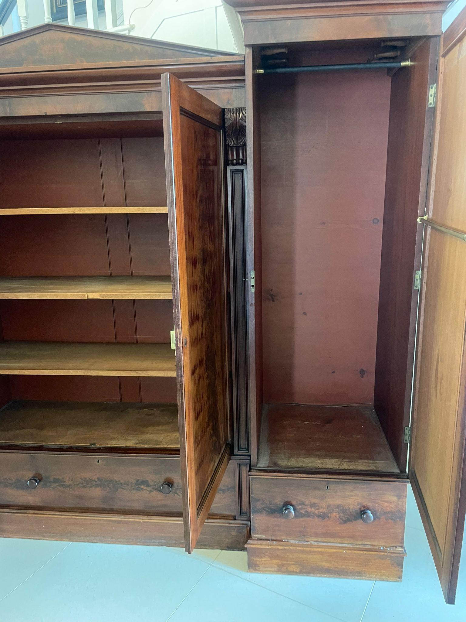 Outstanding Quality Large Victorian Antique Figured Mahogany Four Door Wardrobe For Sale 4