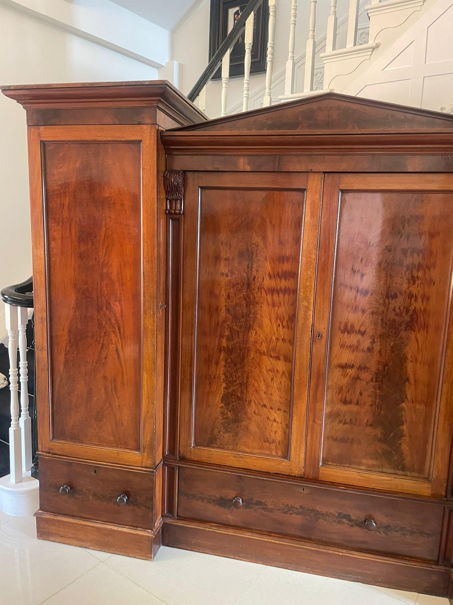Outstanding Quality Large Victorian Antique Figured Mahogany Four Door Wardrobe For Sale 8