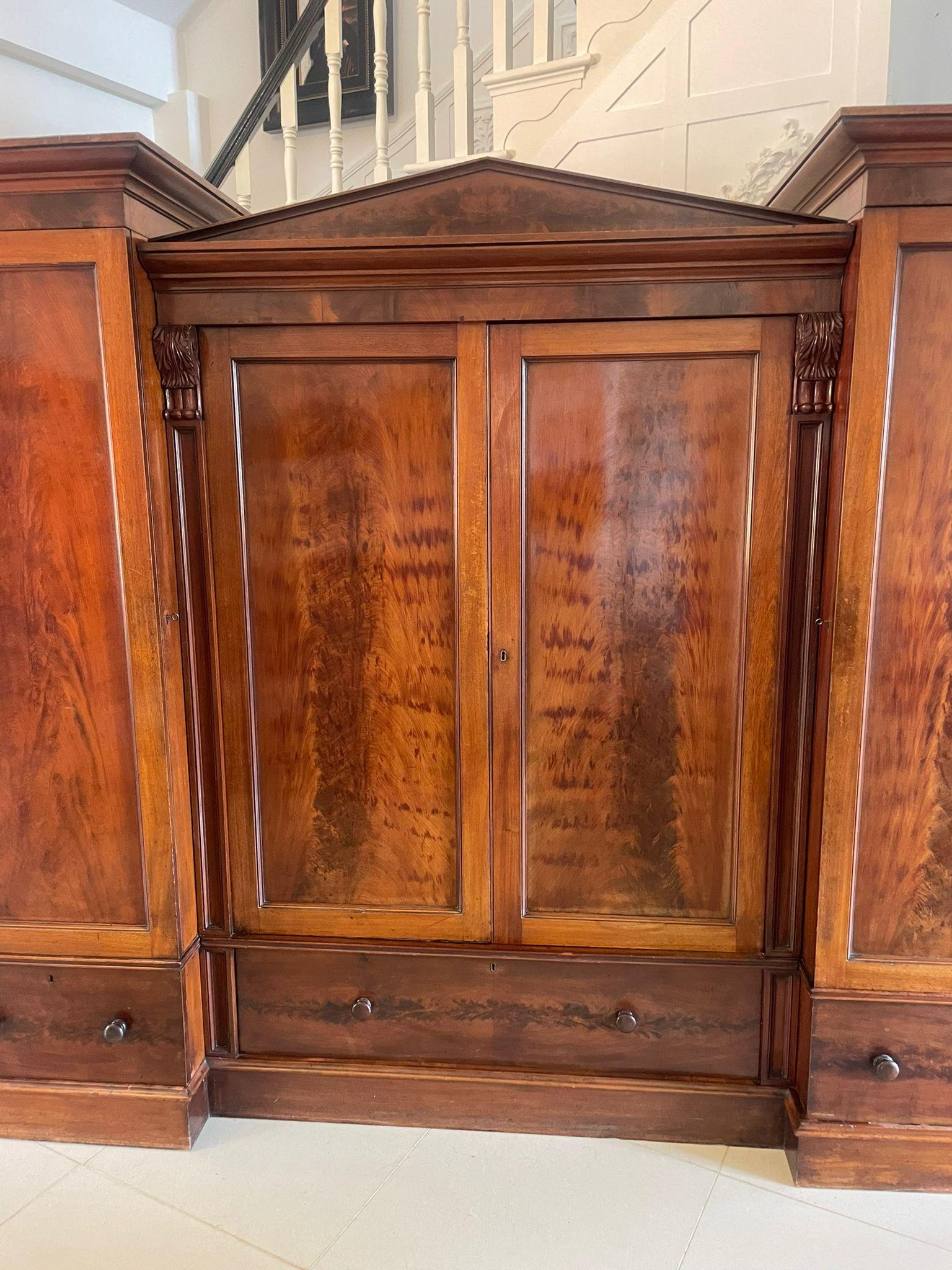 Outstanding Quality Large Victorian Antique Figured Mahogany Four Door Wardrobe For Sale 9