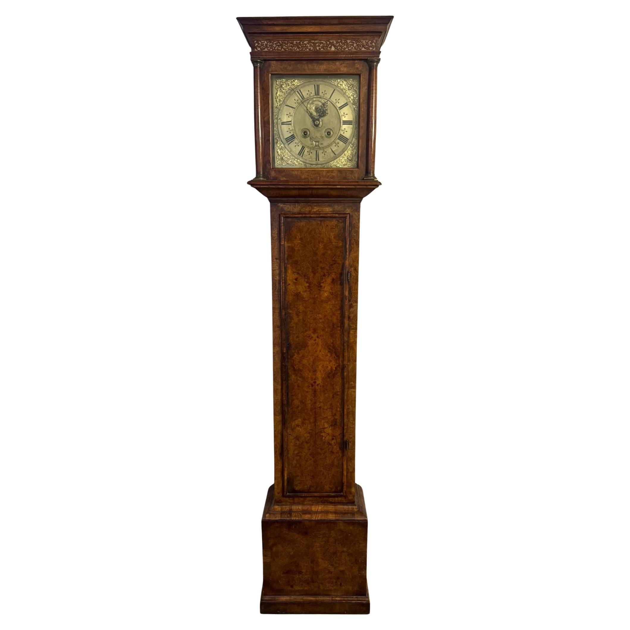 Outstanding quality original Henry Massy burr walnut longcase clock For Sale