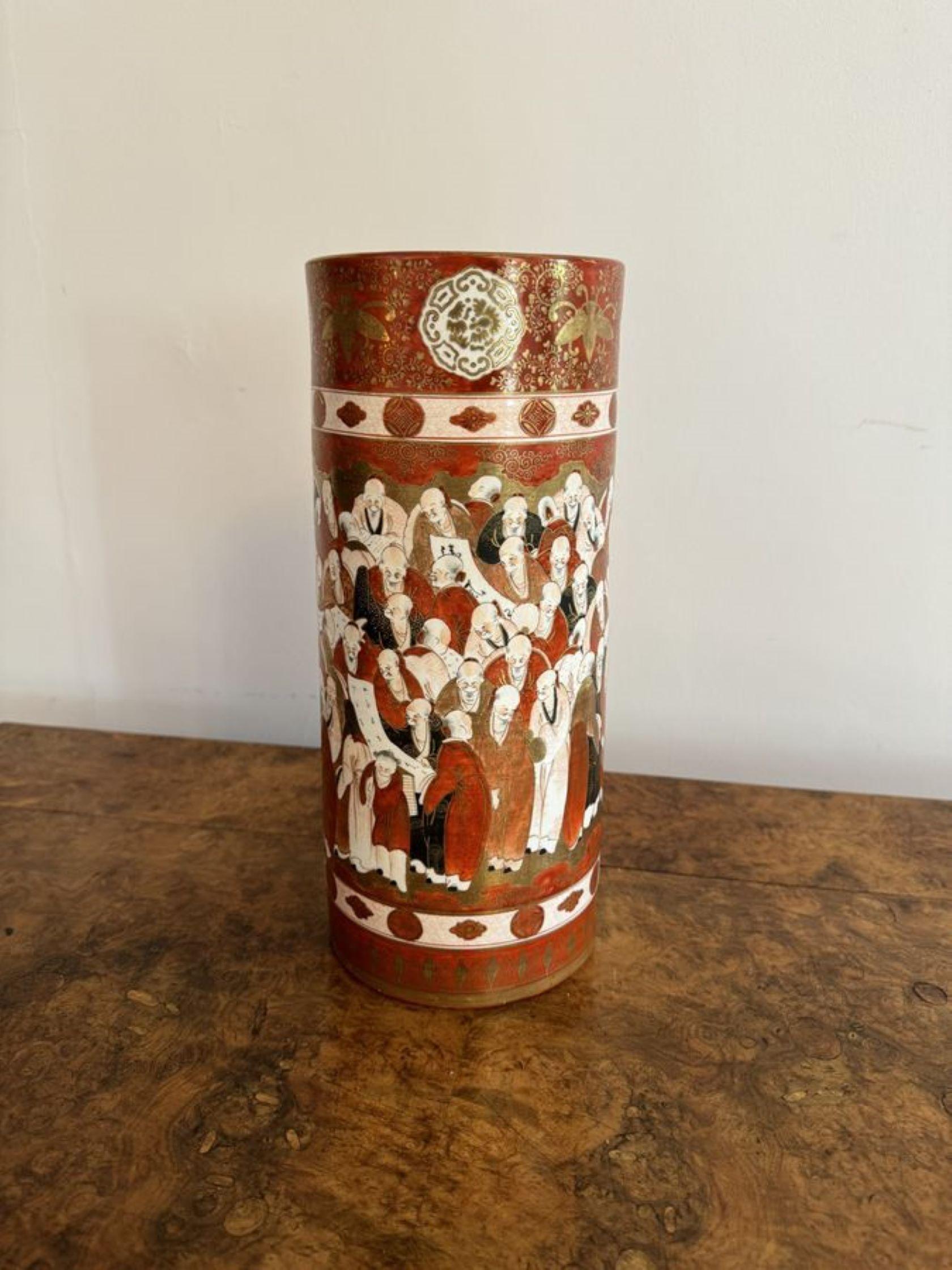 Ceramic Outstanding quality pair of 19th century Japanese Kutani cylindrical vases  For Sale