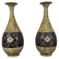 Outstanding quality pair of antique Art Nouveau Royal Doulton stoneware baluster