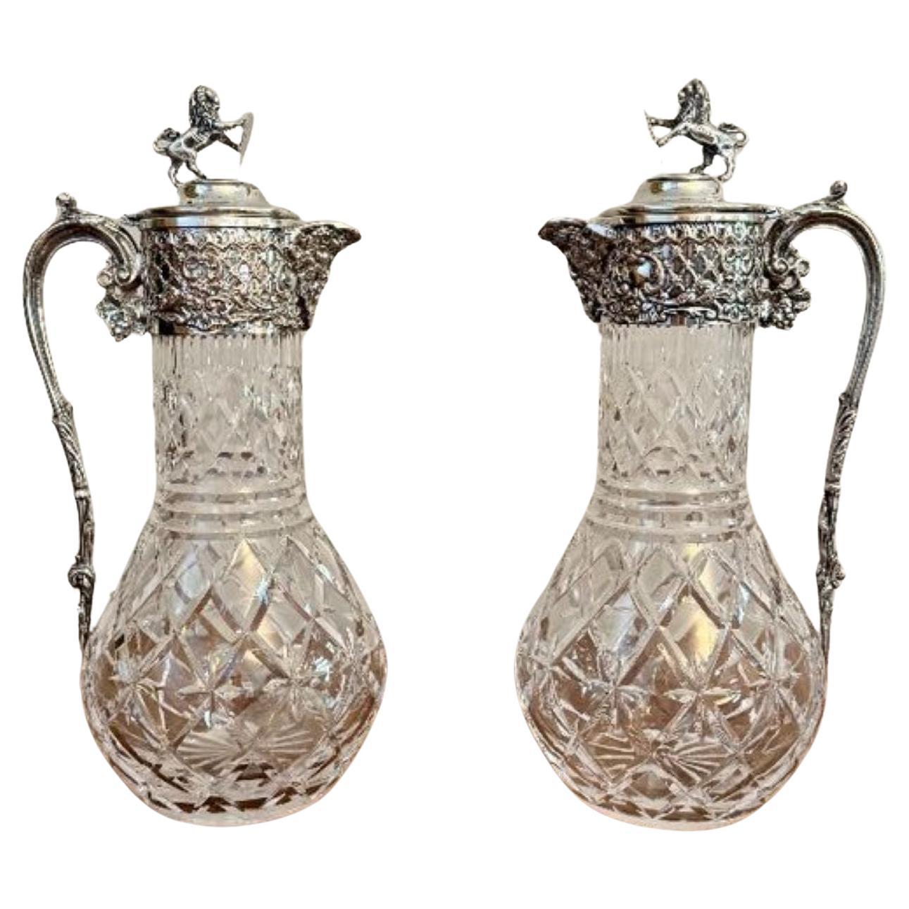 Outstanding quality pair of antique Edwardian silver plated claret jugs For Sale