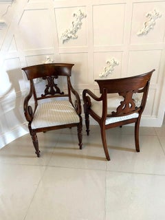 Outstanding Quality Pair of Antique Regency Carved Mahogany Desk Chairs