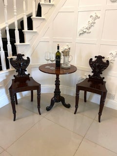 Outstanding Quality Pair of Antique Regency Carved Mahogany Hall Chairs