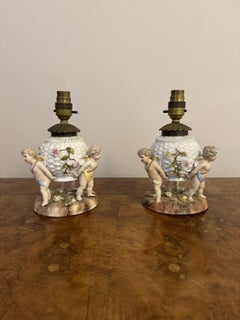 Outstanding quality pair of antique Sitzendorf porcelain lamps