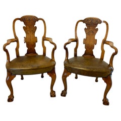 Outstanding Quality Pair of Antique Victorian Carved Walnut Desk Chairs
