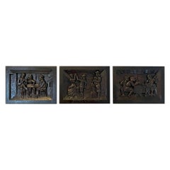 Set di 3 pannelli antichi di Oak Oak intagliato di qualità eccezionale