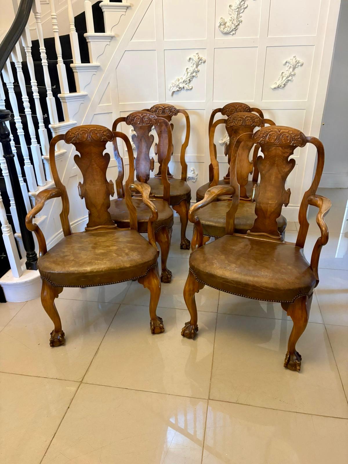 Outstanding Quality Set of 6 Antique Victorian Carved Walnut Dining Chairs For Sale 9