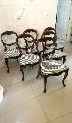 Ensemble de 6 chaises de salle à manger en noyer sculpté de l'Antiquité victorienne, d'une qualité exceptionnelle