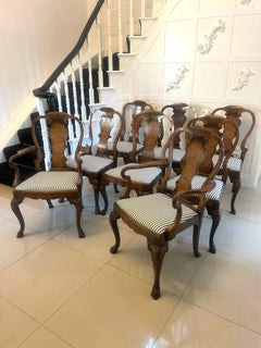 Outstanding Quality Set of 8 Antique Victorian Burr Walnut Dining Chairs