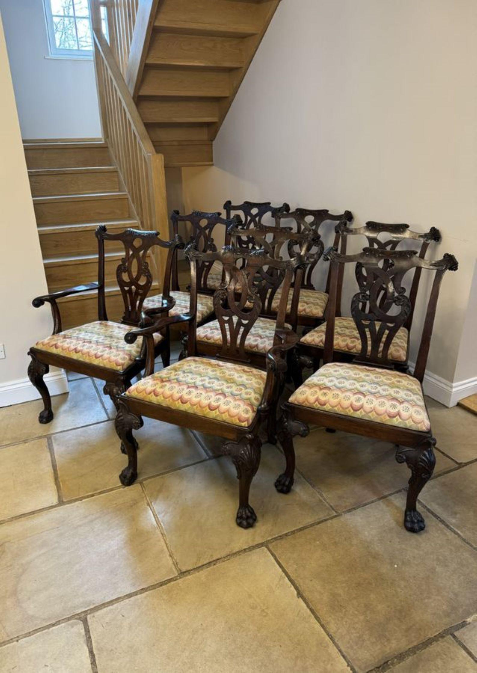 Outstanding quality set of eight Irish Chippendale style dining chairs  For Sale 4