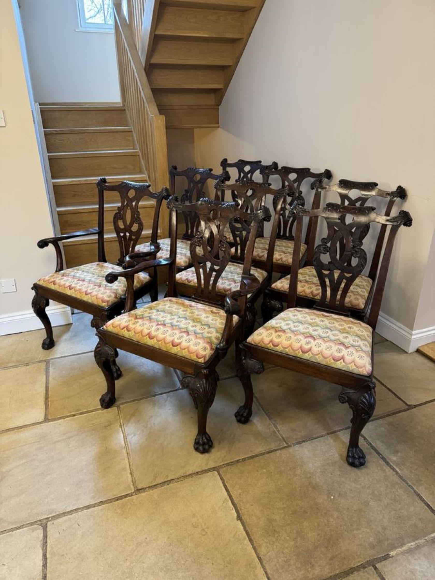 Outstanding quality set of eight Irish Chippendale style dining chairs  For Sale 6