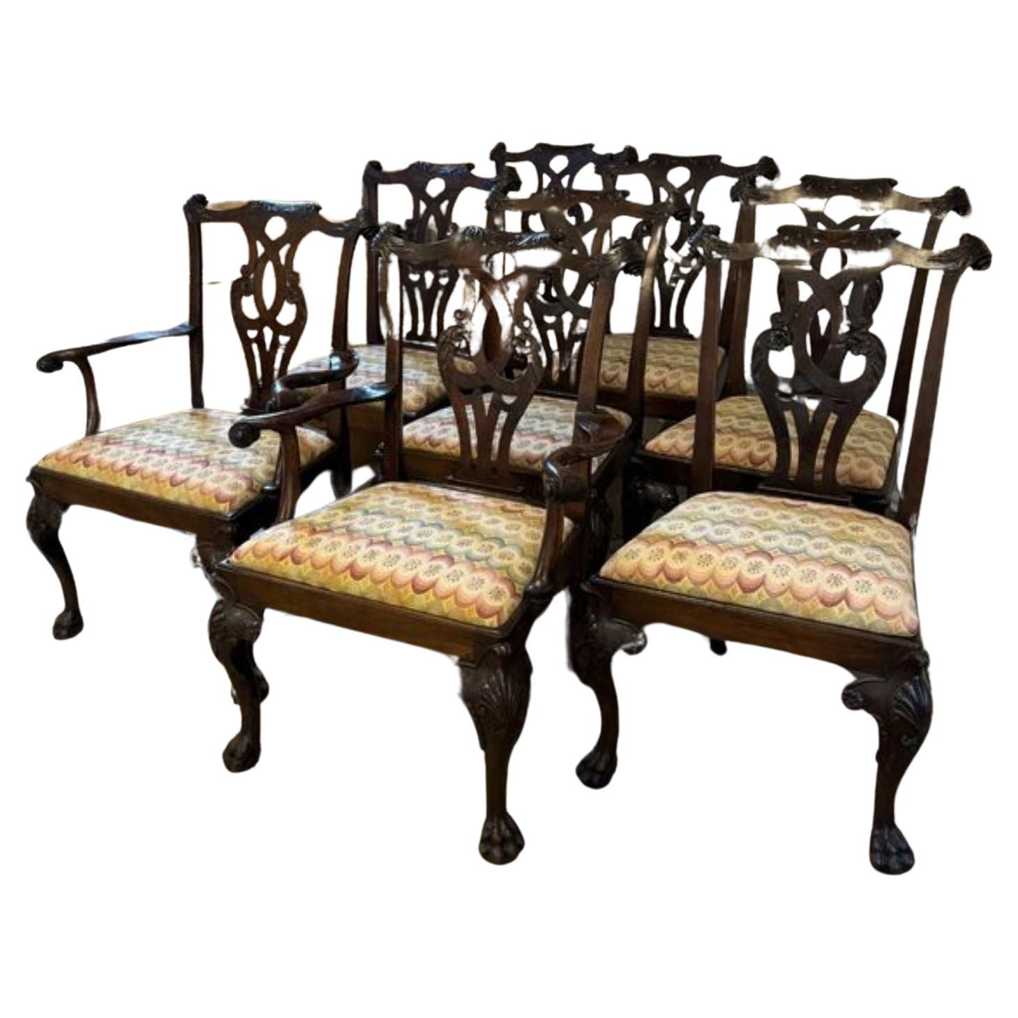 Outstanding quality set of eight Irish Chippendale style dining chairs  For Sale