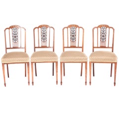 Outstanding Quality Set of Four Edwardian Inlaid Hardwood Dining Chairs