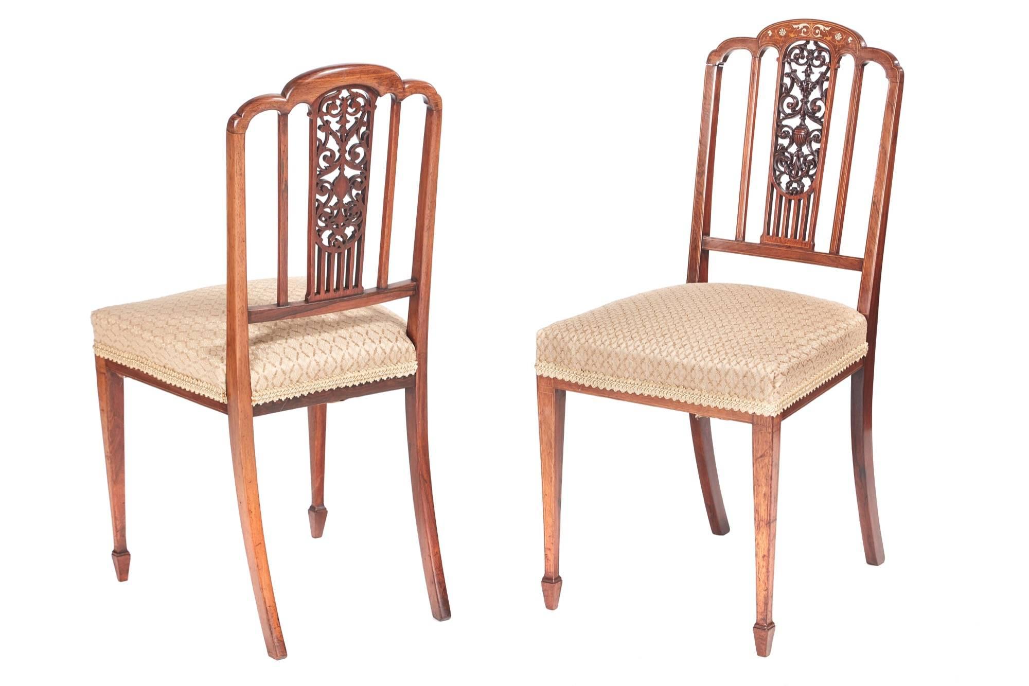 20th Century Outstanding Quality Set of Four Edwardian Inlaid Hardwood Dining Chairs For Sale