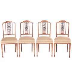 Outstanding Quality Set of Four Edwardian Inlaid Hardwood Dining Chairs