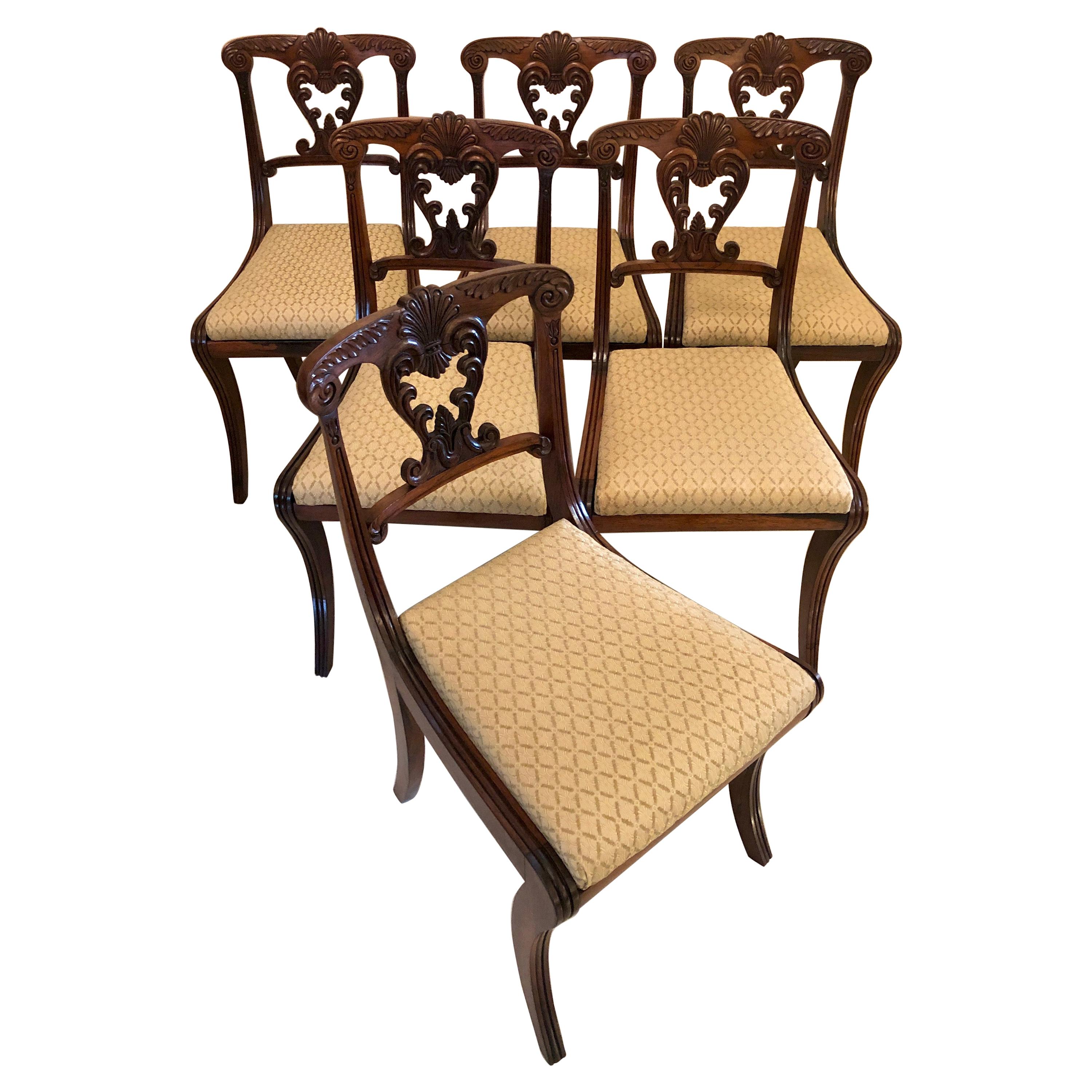 Outstanding Quality Set of Six Antique Regency Carved Rosewood Dining Chairs