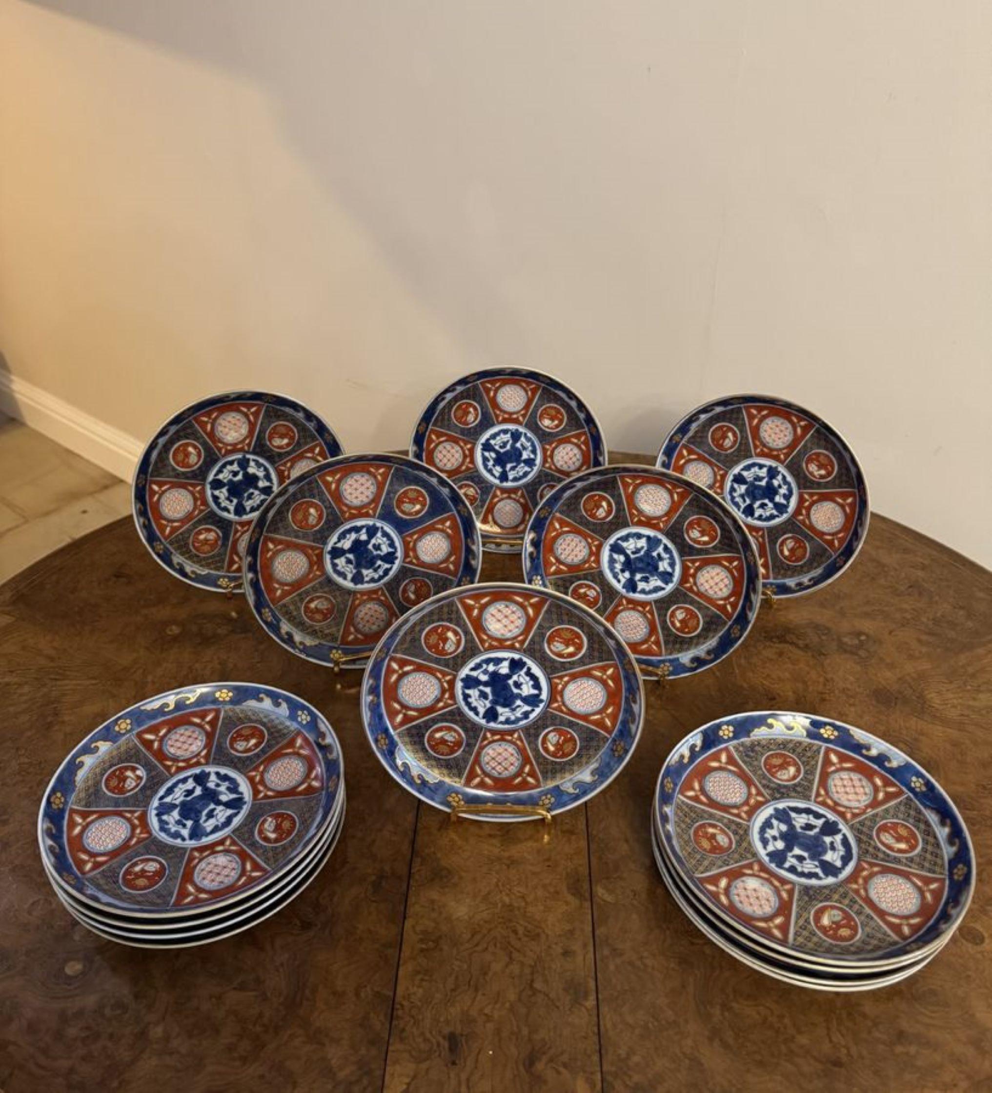 Outstanding rare collection of fourteen matching antique Japanese imari plates For Sale 1