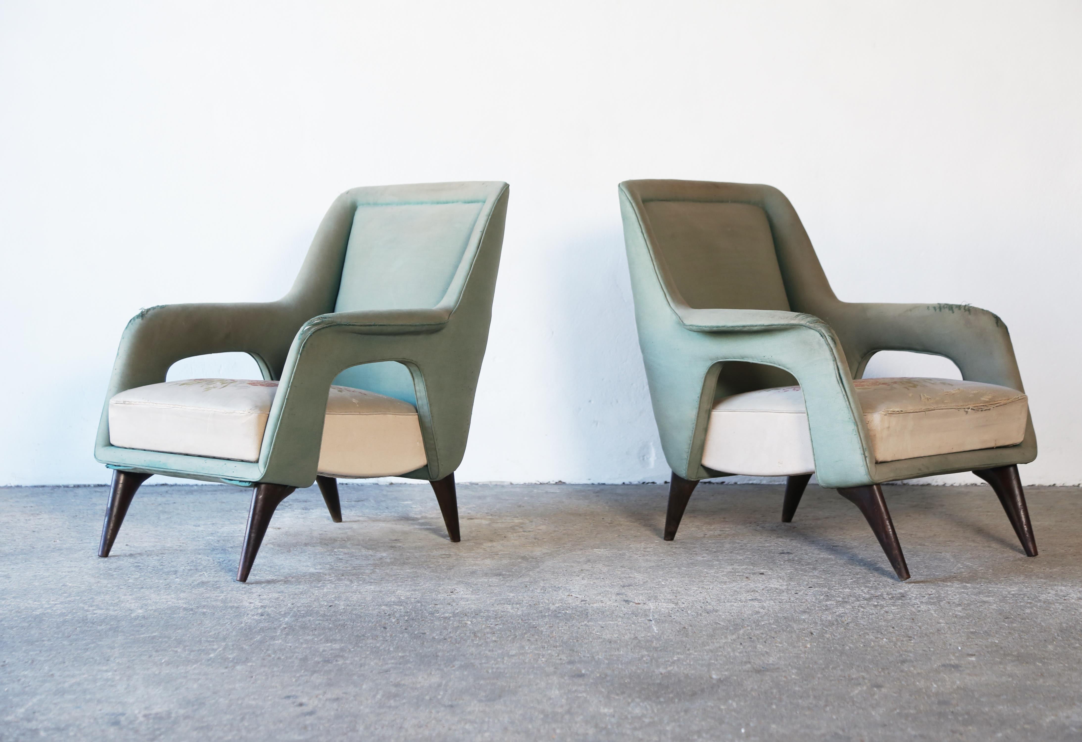 Outstanding, Rare Lounge Chairs, Italy, 1950s, For Reupholstery In Good Condition For Sale In London, GB