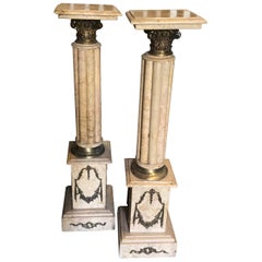 Outstanding Rare Pair of 19th Century Marble and Bronze Pedestals Columns