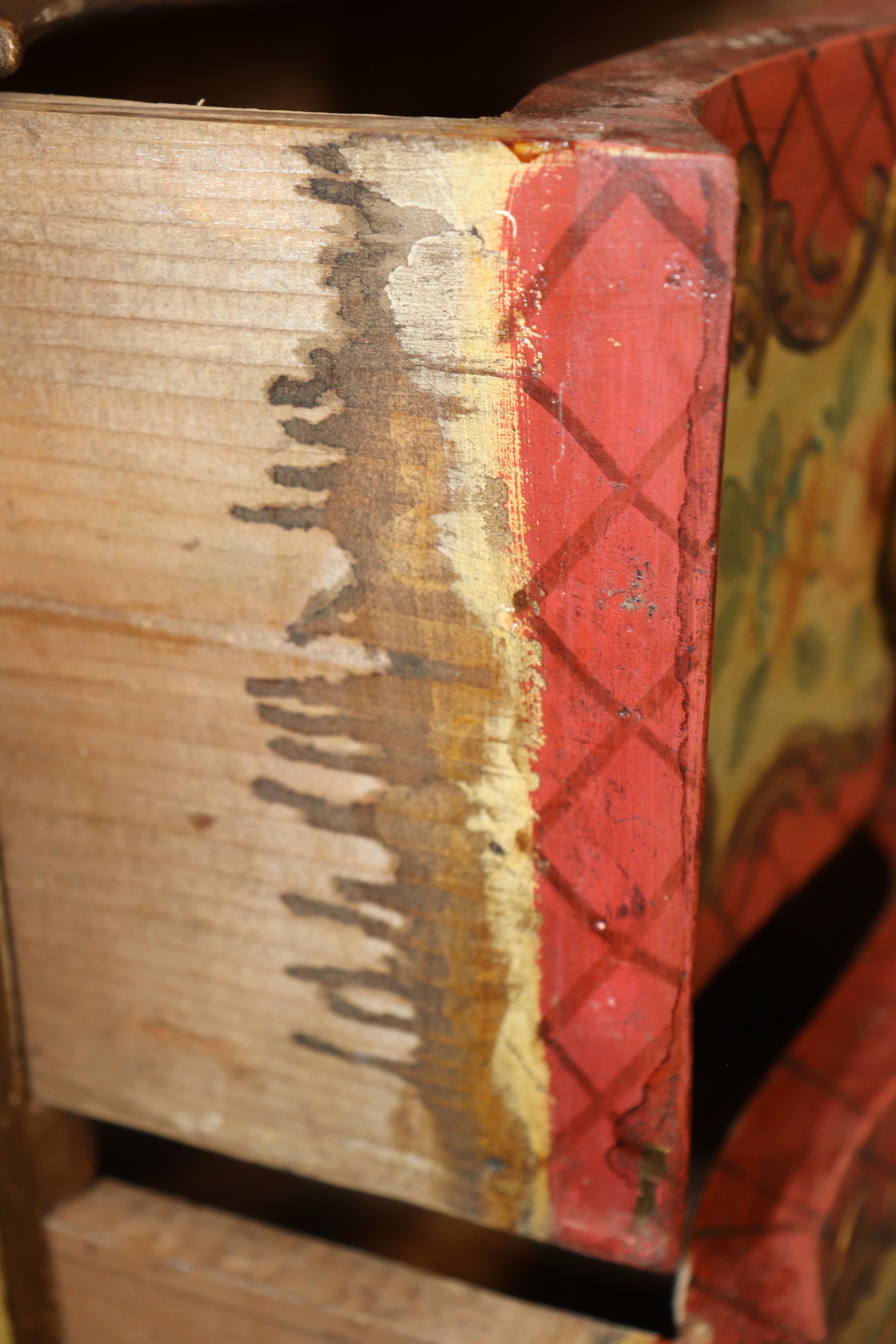 Outstanding Red and Yellow Ornate Large Venetian Painted Secretary Desk For Sale 4