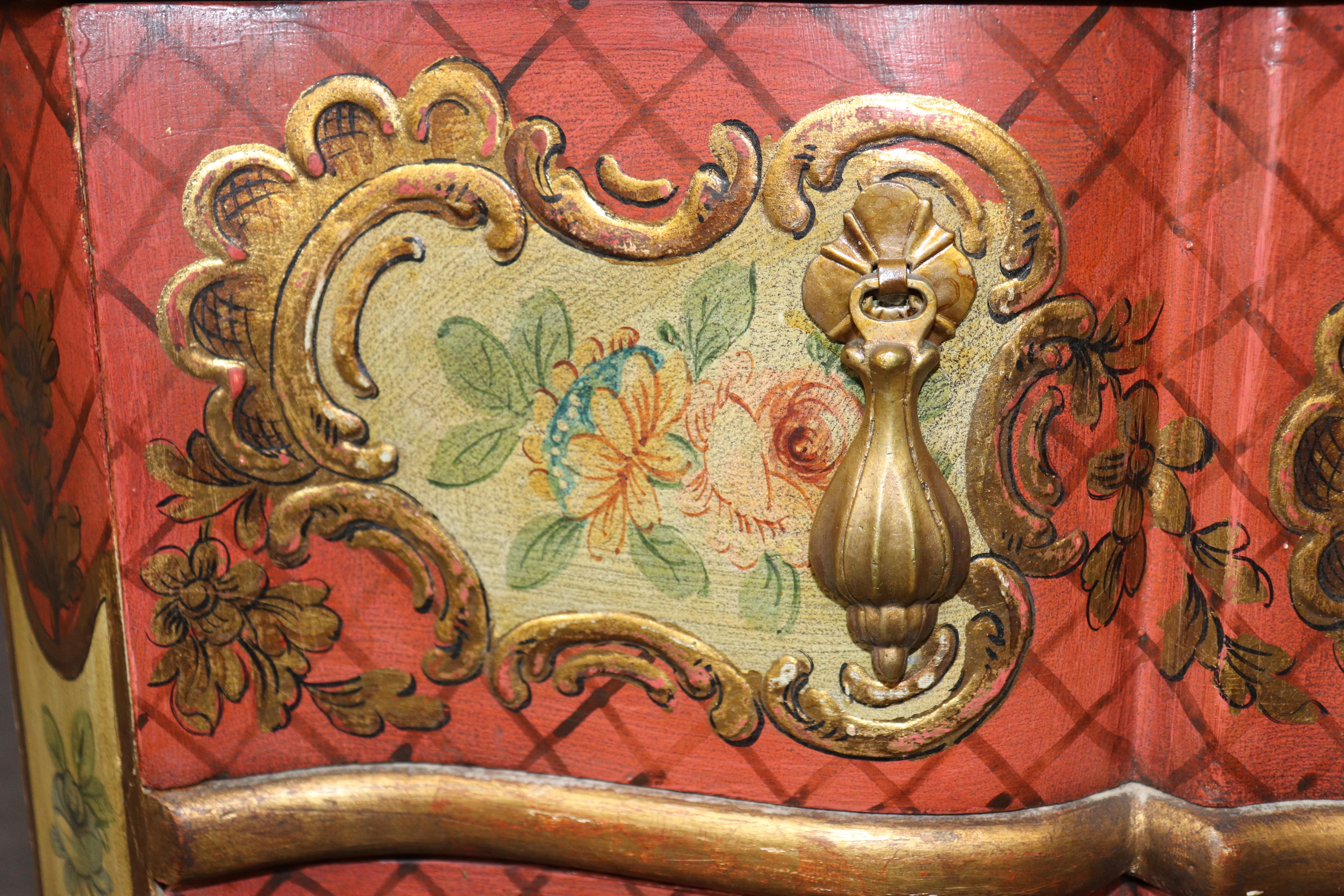 Outstanding Red and Yellow Ornate Large Venetian Painted Secretary Desk For Sale 9