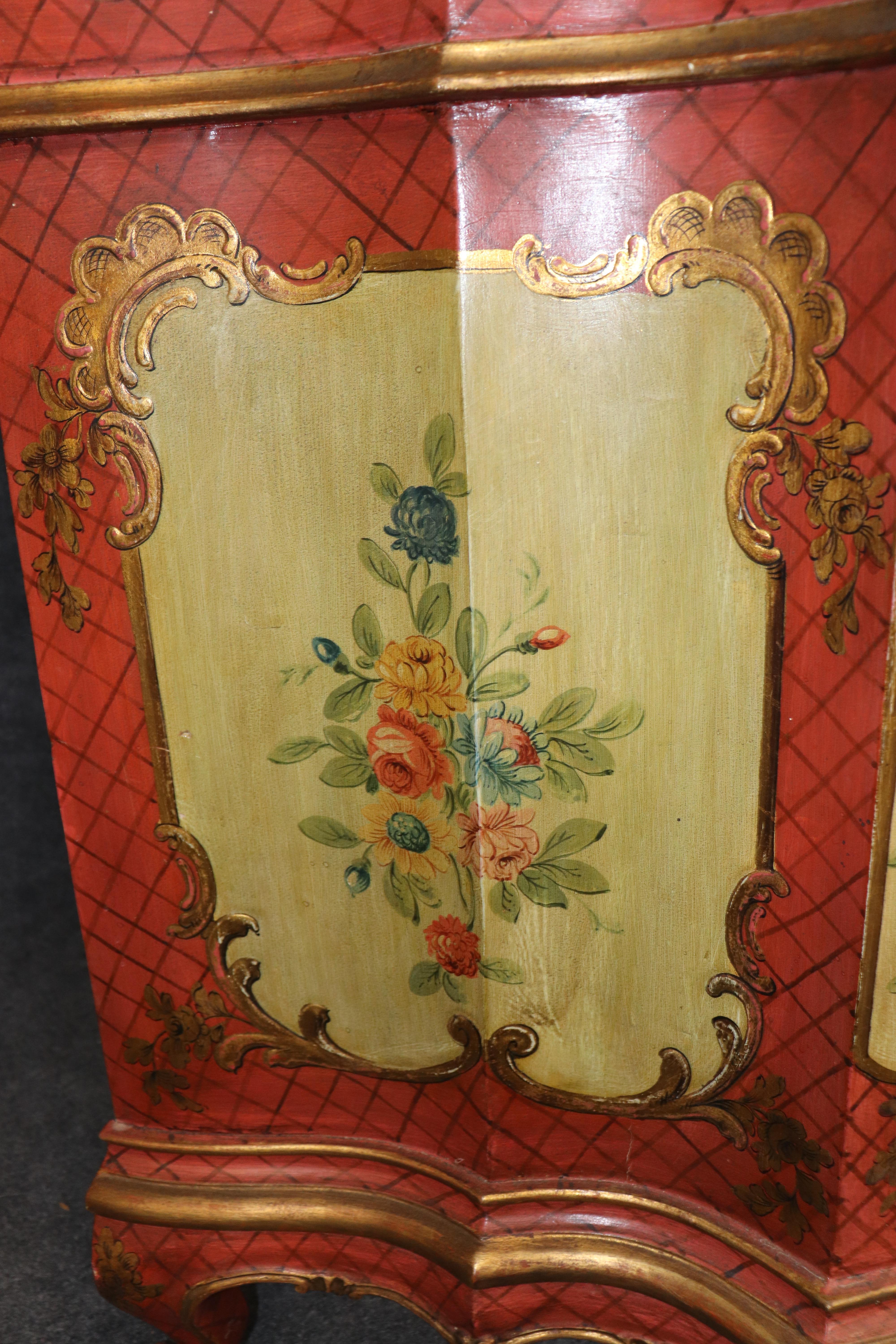 Outstanding Red and Yellow Ornate Large Venetian Painted Secretary Desk For Sale 10