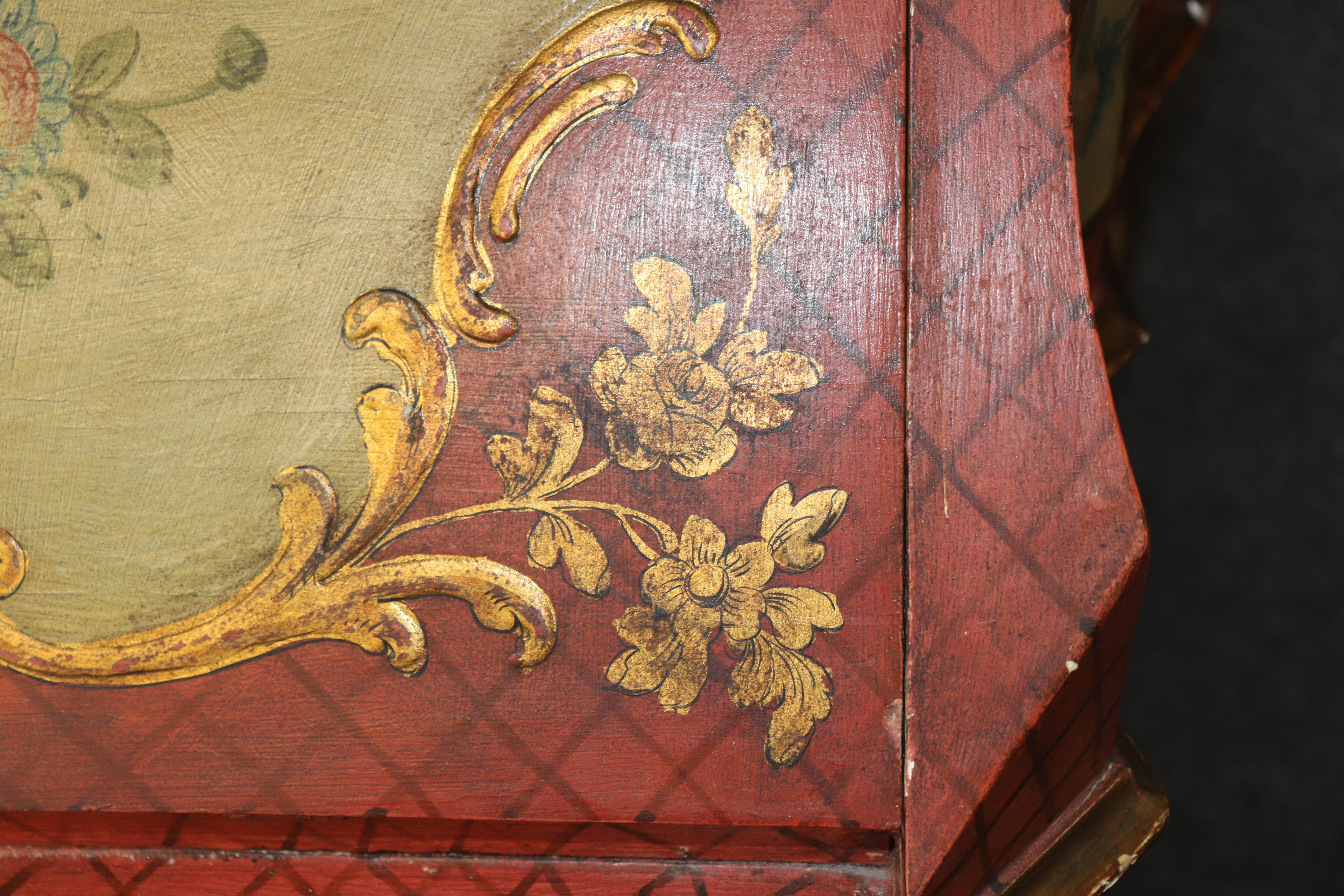 Outstanding Red and Yellow Ornate Large Venetian Painted Secretary Desk For Sale 11