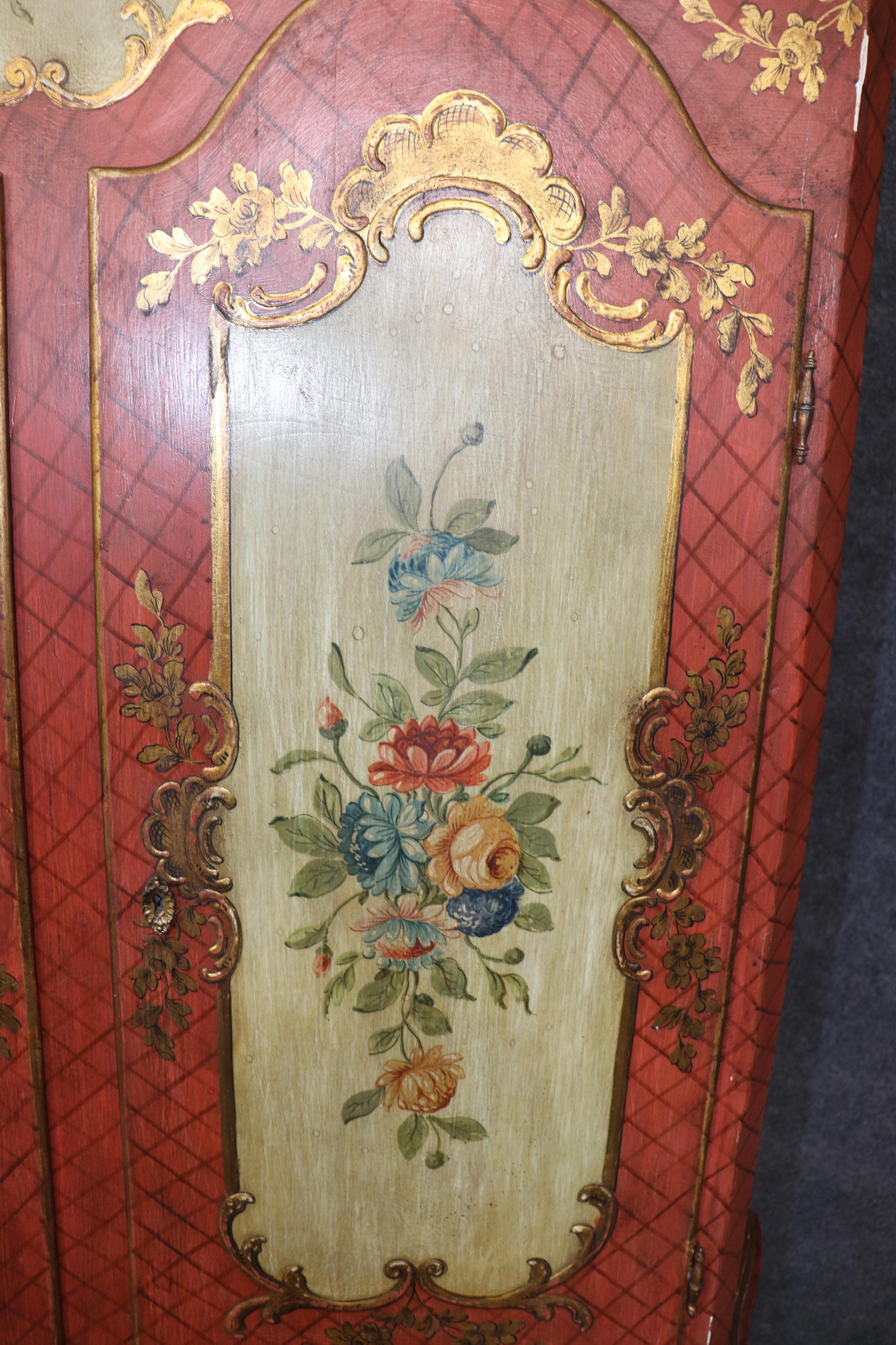 Walnut Outstanding Red and Yellow Ornate Large Venetian Painted Secretary Desk For Sale