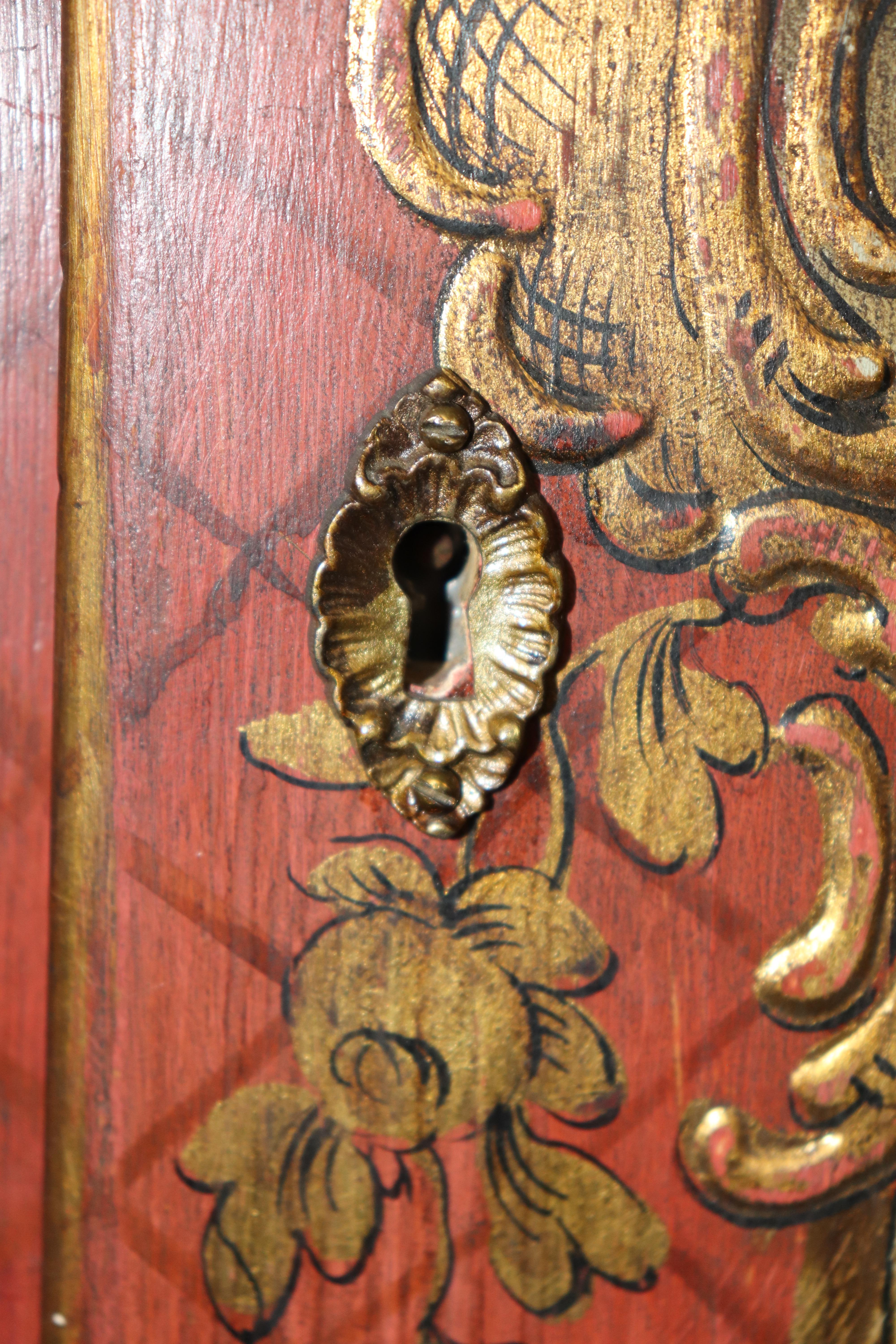 Outstanding Red and Yellow Ornate Large Venetian Painted Secretary Desk For Sale 1