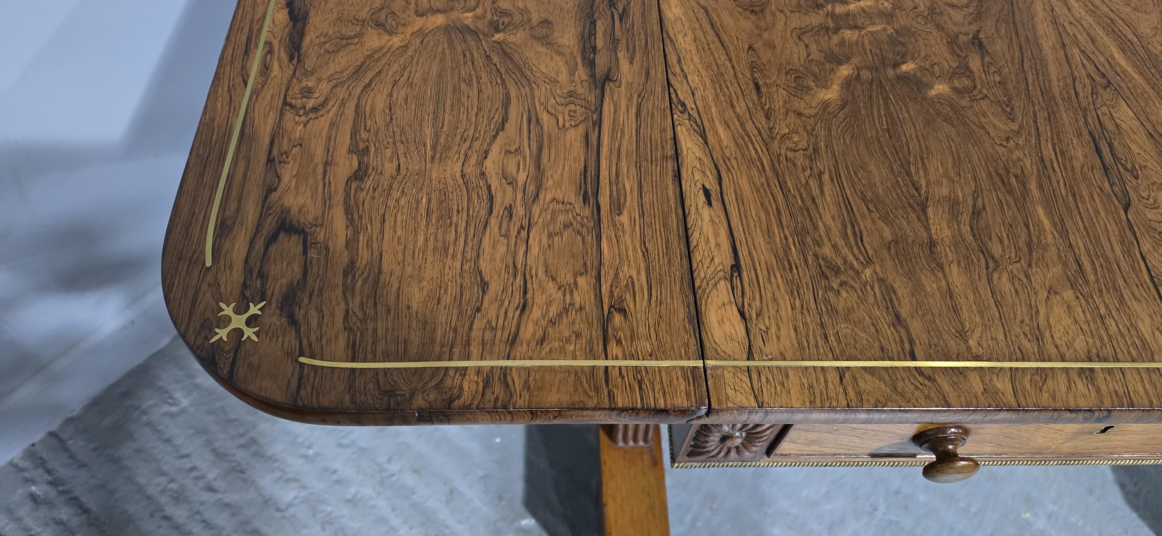 Veneer Outstanding Regency Brass Inlaid Sofa Table For Sale