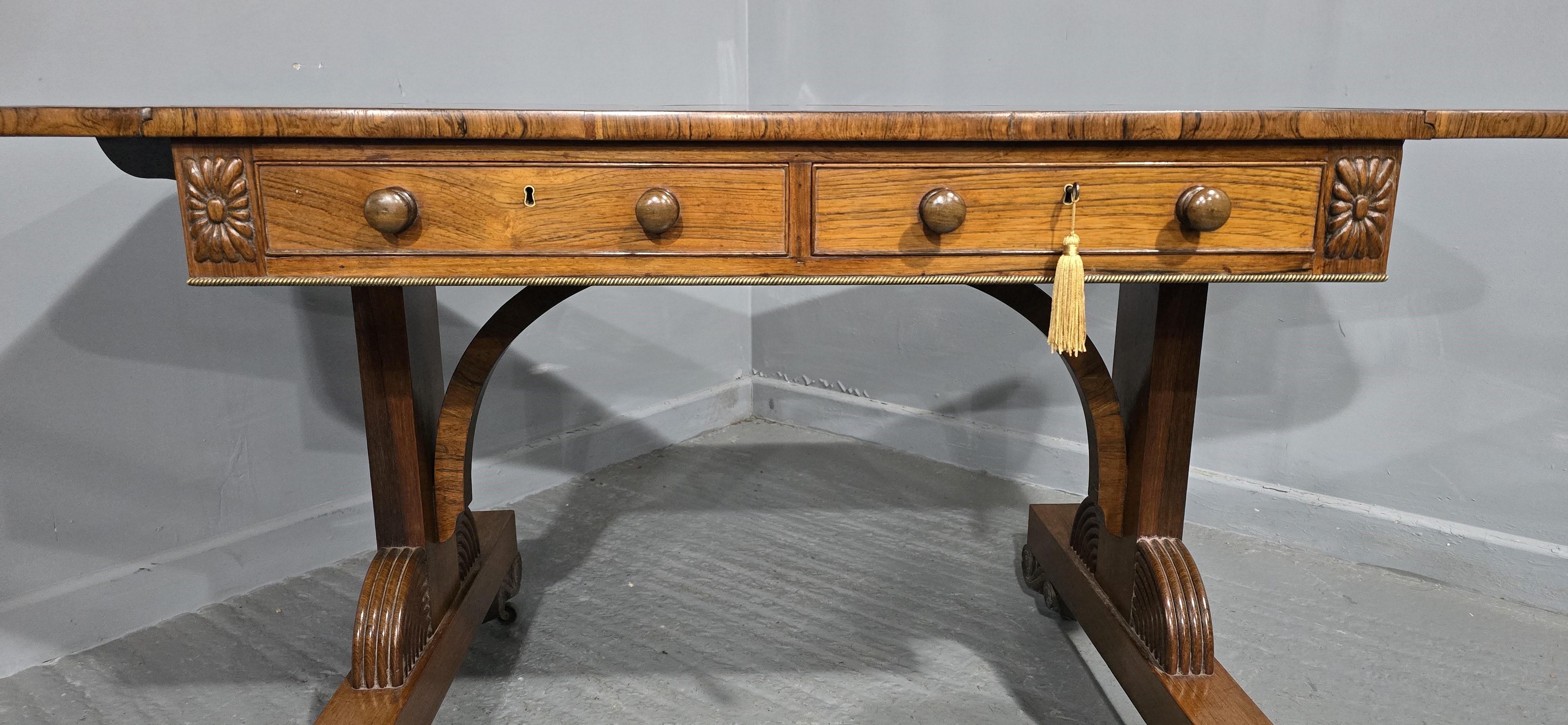 19th Century Outstanding Regency Brass Inlaid Sofa Table For Sale